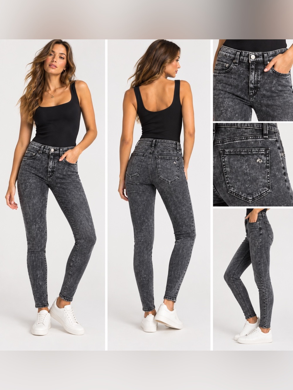 rag & bone Acid Wash Skinny Jeans - Black